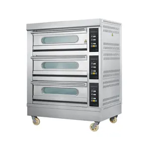 Forno elétrico comercial de aço inoxidável 3 decks, forno automático de aço inoxidável para assar pão e pizza, máquina de aquecimento comercial de alta qualidade
