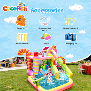 <span class=keywords><strong>Château</strong></span> gonflable COCOFISH sur le thème des bonbons avec toboggan et piscine, <span class=keywords><strong>château</strong></span> gonflable pour enfants pour fêtes dans le jardin, <span class=keywords><strong>château</strong></span> sauteur gonflable en Oxford - Product Image 4