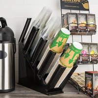 Support de rangement multifonctionnel noir Goodman BA3025 pour couvercles de gobelets à café en plastique à 4 compartiments et distributeur de gobelets en papier pour comptoir de bar
