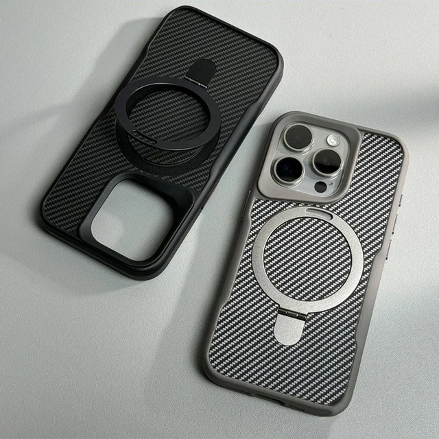 High Quality Carbon Fiber Textured Backplate Soft Rubber Magnetic Wireless Charge Phone Case for iPhone 16 Pro Max 15 14 13 12