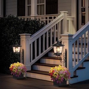 Lampadaire solaire d'extérieur avec <span class=keywords><strong>jardinière</strong></span> - Lumière de chemin LED vintage avec pot de fleurs pour la décoration de patio, de jardin et de cour - Product Image 2