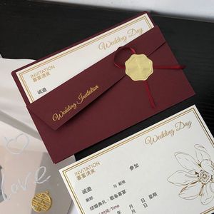 Carte d'invitation de mariage Xi Peptide 185 mm, élégante, avec sceau rouge et or, papeterie de mariage, carte de vœux - Product Image 3