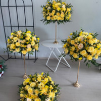 Dekorasi pernikahan 60cm bunga mawar kuning buatan, bola bunga buatan dekorasi pernikahan