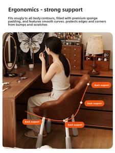 Silla de <span class=keywords><strong>Maquillaje</strong></span> y Tocador de Lujo Ligero con Diseño de Pétalos Giratorios en Material PU para Dormitorio de Niñas, Respaldo de Alta Gama para Manicura - Product Image 2