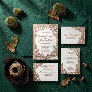 <span class=keywords><strong>Kit</strong></span> d'invitation de mariage personnalisé sur mesure en vert mousse forêt enchantée, avec relief 3D, pour mariage en plein air dans la forêt - Product Image 1