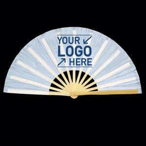 Customized Printed Traditional Cartoon Painted <b>Large</b> Bamboo Promotional Rave Satin Fabric Hand Held Folding <b>Fans</b> - Product Image 2