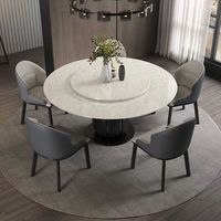 Table à manger moderne 6 places en dalle de roche avec pieds en miroir rotatifs circulaires à base de métal pour la maison et le restaurant