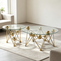 Table basse de salon au design unique, mobilier d'intérieur de luxe, table à thé nid d'abeille, structure en acier inoxydable, forme ronde, ensemble de tables basses en verre pour hôtel