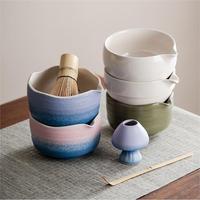 Kit de cérémonie du thé japonais de luxe rose bleu vert avec logo personnalisé, bol en porcelaine Chawan fait main, fouet à matcha écologique