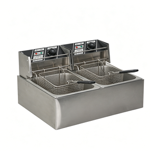 Friteuse électrique double cuve en acier inoxydable robuste 2500W+2500W, appareil de friture commercial de comptoir, facile à nettoyer, garantie 6 mois - Product Image 2