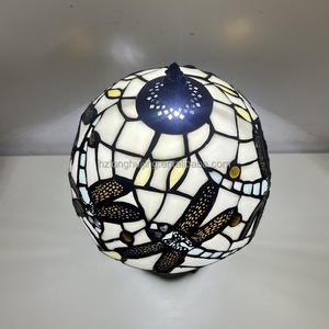 Lámpara de Vidrio Tiffany LongHuiJing de 8 Pulgadas, Estilo Escandinavo, Flexible, Ecológica, Simple, Hecha a Mano, con Diseño de Libélula Azul Marino - Product Image 3