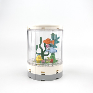 Bloques de Construcción de Partículas Pequeñas MOC, Caja Redonda para Observación de Peces, Escena Urbana, Decoración Neutral para Sala de Estar, Adorno Interior - Product Image 4