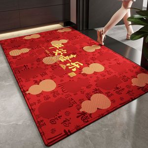 Tapis d'entrée du Nouvel An rectangulaire rouge en polyester antidérapant pour la maison, motif gourde porte-bonheur - Product Image 5