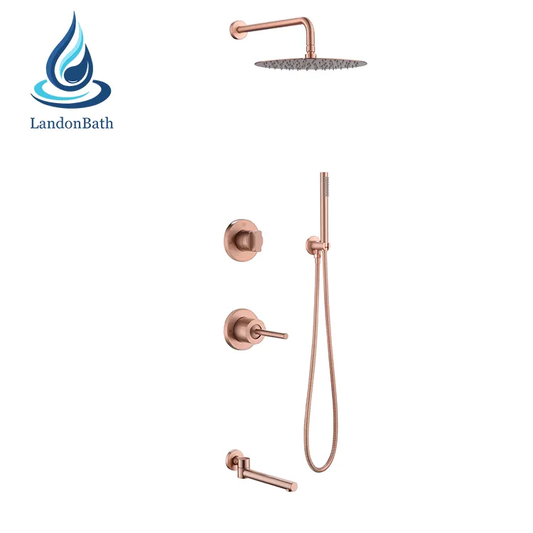 Shower Faucet Polished Copper Rose Gold Modern Bathroom Set Mixer Tap With Color Bath And Head Brushed Brass Rainfall Sets