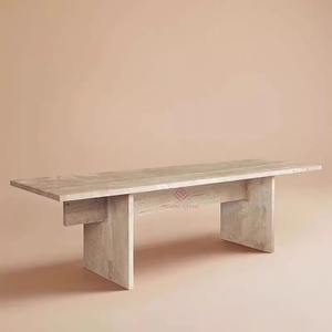 <span class=keywords><strong>Table</strong></span> <span class=keywords><strong>console</strong></span> convertible minimaliste en travertin <span class=keywords><strong>Table</strong></span> longue en pierre naturelle avec extension de tabouret pour la décoration intérieure - Product Image 3