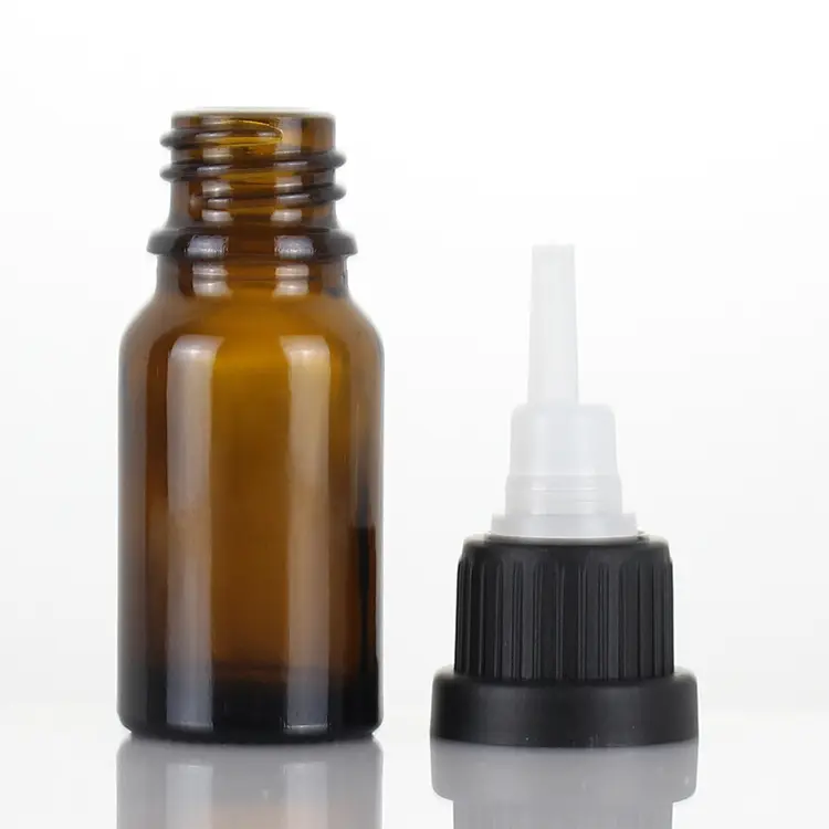 Din18 10ml de aceite esencial botella de vidrio ámbar con tapa a prueba de manipulaciones