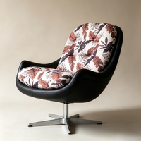 Fauteuil pivotant moderne à imprimé feuilles, cadre noir, coussin en tissu capitonné amovible, rotation à 360°, bois, salon