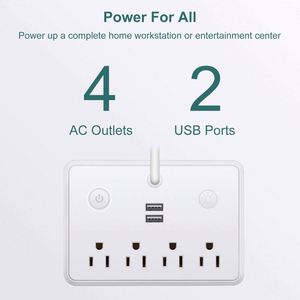 Multiprise intelligente américaine avec 4 prises, <span class=keywords><strong>2</strong></span> ports <span class=keywords><strong>USB</strong></span>, lampe de bureau, rallonge, protection contre les surtensions, prise de courant pour la maison et le bureau - Product Image 4