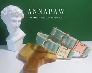 Green Personalized Flower Thick Velvet Wedding-Themed Luxury <b>Collar</b> for Small <b>Dogs</b> <b>with</b> Engraved <b>Name</b> - Product Image 2