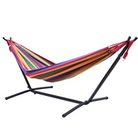 Hamac double en toile de coton avec support en acier pour camping, randonnée, enfants, chats, chiens - Hamac autoportant pour la détente en extérieur