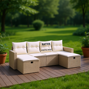 Ensemble de canapés de jardin en rotin PE beige modulaire, design moderne, mobilier d'extérieur, coussins en mousse haute densité confortables - Product Image 2