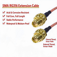 Câble d'extension coaxial SMA femelle-femelle RG316 avec filetage externe doré et trou interne pour antenne, GPS, radio, OEM