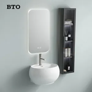 BTO Wholesale Sanitary Ware White Color Egg Shape Wall Hung Basin Wall Mounted Hand Wash Sink Bathroom Ceramic Basin