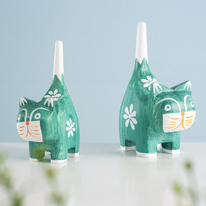 Figurines de famille de chats en bois sculpté, motif de plantes vertes, en pin, décoration pour la maison, ensemble de trois pièces pour le salon - Product Image 3