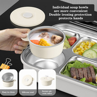 Haute qualité 304 compartiment en acier inoxydable boîte à lunch en métal boîte à lunch portable adaptée au micro-ondes apporter des cuillères et des baguettes