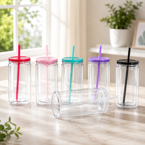 New 16oz Double Wall <b>Plastic</b> Reusable Eco-Friendly BPA Free Dishwasher Safe <b>Mason</b> <b>Jar</b> Tumbler Bottom Plug Shatter Resistant - Product Image 6