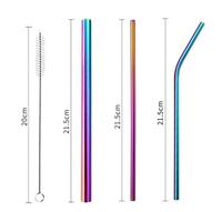 Ensemble de pailles à boire en acier inoxydable coloré pailles en métal réutilisables pour thé au lait avec brosse de nettoyage et pochette