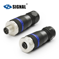 Connecteur aérospatial M12 S-Code SIGNAL - Assemblage plastique à verrouillage par vis Mâle/Femelle 2+PE/3+PE IP68 12A 630V Cuivre plaqué or