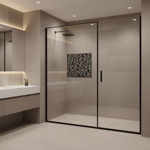 Box Doccia Walk-In con Design in Pietra Nera 39.4x76.8, Vetro ESG Senza Telaio, Accessorio Bagno Contemporaneo - Product Image 2