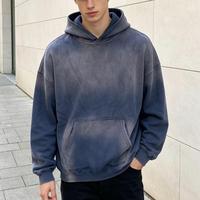 Nouvel arrivage : Sweat à capuche streetwear vintage en molleton bouclette épais, délavé soleil et usé, avec transfert thermique perlé