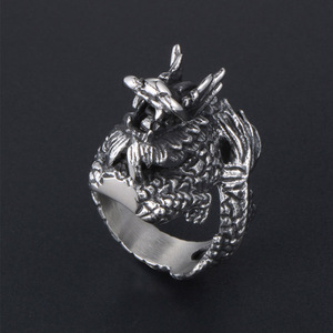 Bague Dragon Chinois pour Homme, Imitation Argent Thaïlandais SA413, Bijou Zodiaque Animal, Usage Quotidien - Product Image 2