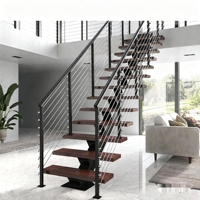Escalier monopoutre de luxe avec rampe brossée et marches en bois pour l'intérieur de villas haut de gamme