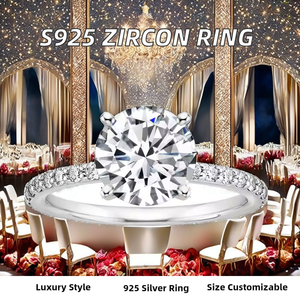 Bague de mariage de fiançailles en acier inoxydable argenté à la mode romantique pour femmes pierre précieuse avec Zircon de Moissanite plaqué rhodium - Product Image 3