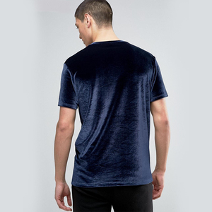 Customized Tall <strong>Navy</strong> Blank Velvet Short Sleeve Collar Wholesale Men <strong>Tshirt</strong> - Product Image 2