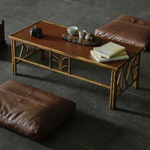 Mesa de Té de Bambú con Tapete Tejido, Mesa Baja Hecha a Mano, Estilo Zen, Juego para Sala de Estar - Product Image 1