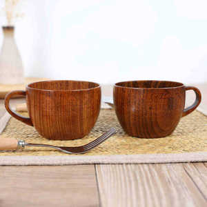Tasse en bois à large base avec poignée, couleur unie, diamètre 9,3 cm, hauteur 6,3 cm, pour thé, café, eau, boissons - Product Image 3