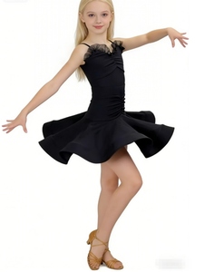 Top in pizzo per <span class=keywords><strong>danza</strong></span> latina con gonna, scollatura sulla schiena, senza maniche, per Samba, Rumba, Chacha, costume professionale per bambini - Product Image 6