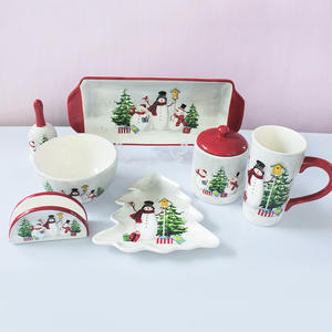 Vaisselle en porcelaine nordique vintage populaire faite à la main, arbre de Noël rustique, assiettes de service en céramique blanche, vaisselle - Product Image 5