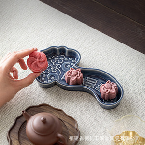 Plato de cerámica para té y aperitivos, forma irregular, plato de porcelana para postres, para ceremonia de té de bodas - Product Image 4