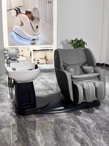 Unidad de lavado de cabello para salón de belleza con lavacabezas inclinable de cerámica y asiento ajustable - Product Image 5