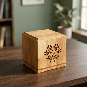 Handmade Wooden Pet Urn Square Cremation <b>Keepsake</b> <b>Box</b> with Paw Print Design for Dogs & Small Animals - Product Image 2
