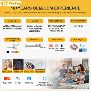 Ventilateur de plafond 8 pales de 56/60 pouces avec lumière, 4 options de couleur, moteur DC à vent puissant, LED dimmable - Ventilateur de plafond moderne pour salon - Product Image 6