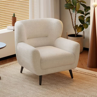 Fauteuil de détente moderne nordique en velours blanc, dossier capitonné, dossier réglable manuellement, pieds en bois pour salon et chambre à coucher