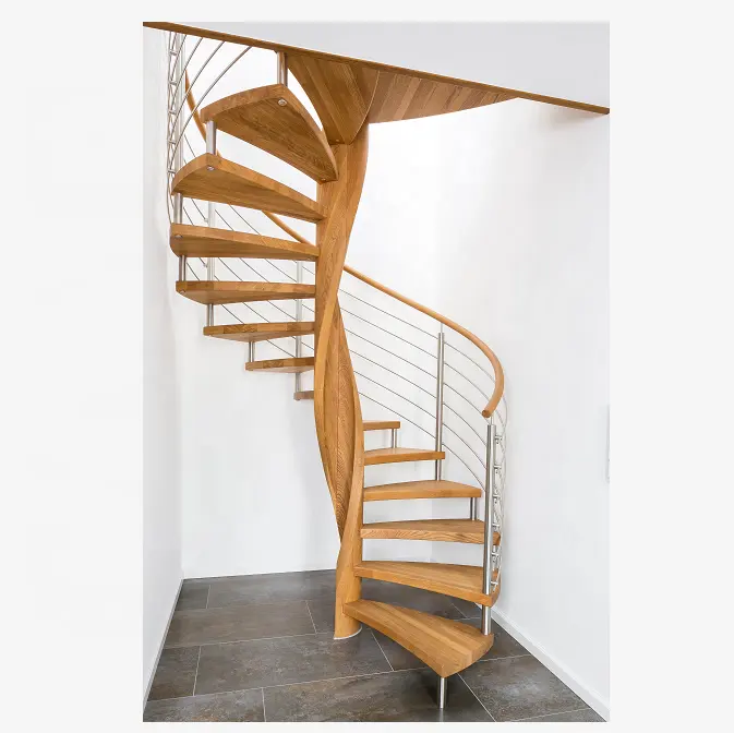 Barandilla de cristal de madera para Interior de la casa, diseño moderno de escalera espiral, escalones