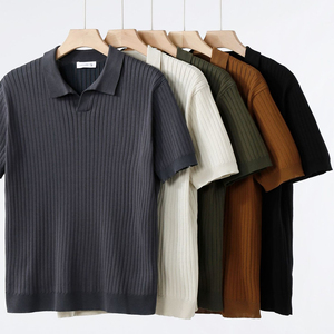 เสื้อโปโลแขนสั้นลายทางผู้ชาย ทรงเข้ารูป สไตล์ลำลอง ผ้าทอทันสมัยสำหรับฤดูร้อน เหมาะสำหรับเล่นกอล์ฟ - Product Image 1