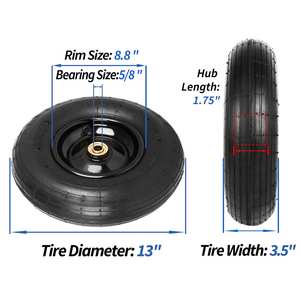 Nouveau pneu en caoutchouc 4.00-6 <span class=keywords><strong>Roue</strong></span> de <span class=keywords><strong>brouette</strong></span> pneumatique 13 pouces avec moyeu centré de 1.75 pouces, trou d'axe de 5/8 pouces, roulements étanches, charge de 330 livres - Product Image 2